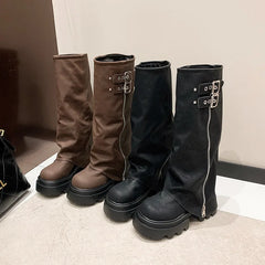 LBSFY -Designer Thick Soled Boots Western Knight Boots Long Tube Boots for Women in Autumn and Winter, Knee Length Slim High Tube Boot