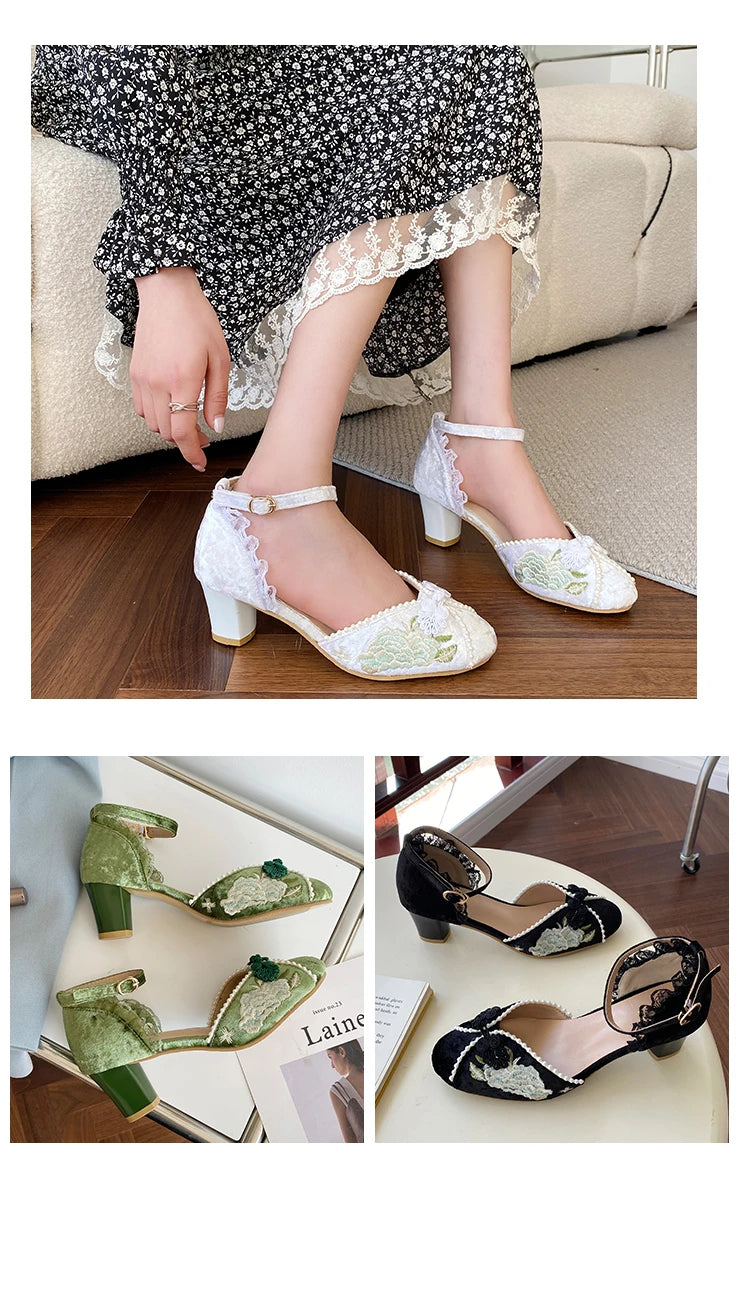 LBSFY -New Women Dress Shoes High Heels Mary Janes Shoes Denim Pumps Ankle Strap Ladies Shoe Office Zapatos Mujer