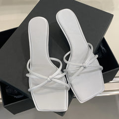 LBSFY -Summer Narrow Band Buckle Strap Slippers Women Square Toe Stiletto Low Heels Slide Mules Party Shoes Zapatos De Mujer
