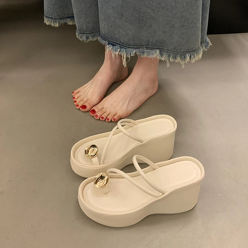 LBSFY - Summer Platform Wedges Heel Women Flip Flop Fashion Clip Toe Slippers Shoes Beach Vacation Female Slides