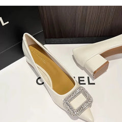 LBSFY -New Style Luxury Women's Fashion Metal Crystal Splice Women Pumps Kitten Thick Heel Elegant Party Ladies Shoes Zapatos De Mujer