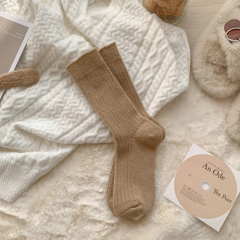 Lbsfy Cashmere Mid-calf Socks Women Korean Style Thickened Japanese Thermal Insulation Retro Wool Long Socks Autumn Winter