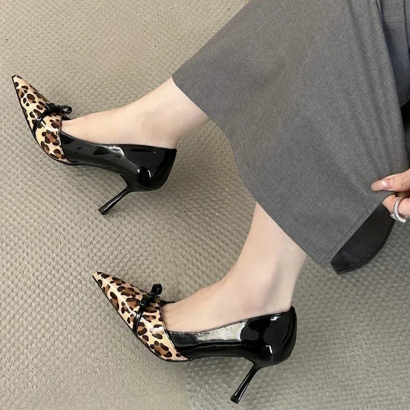 Lbsfy Leopard Sexy Pointed Toe Pumps Women Butterfly Elegant Brand Party Dress Shoes Female Shallow Designer Thin High Heels Women