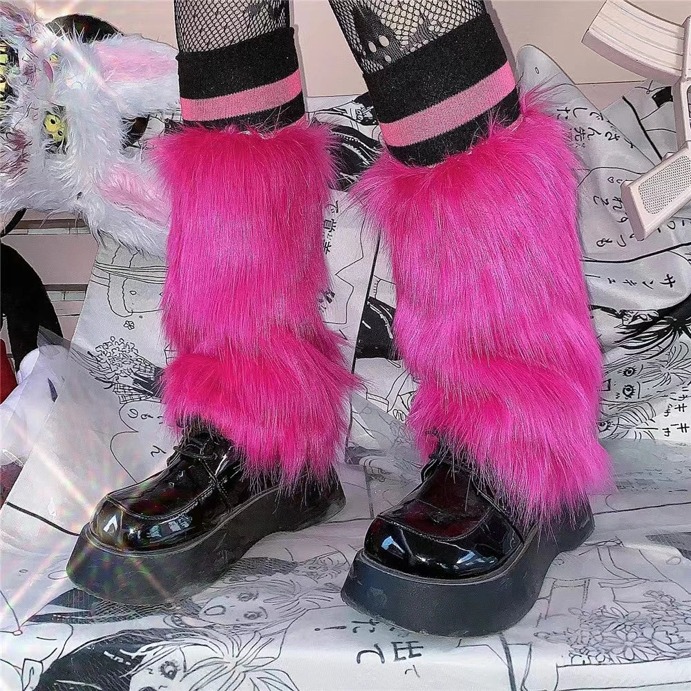 Lbsfy Furry Leg Warmers Y2K Goth White Faux Fur Leg Warmers Boot Covers Lady Cute Jk Knee-length Hipster Warm Sock Fashion Socks