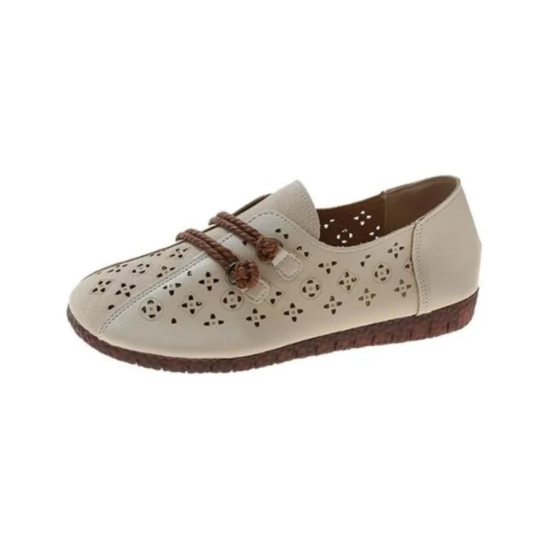 LBSFY  -  Summer Ballet Flat Shoes Woman Retro Ethnic Style shoes For Women Splicing Hollow Leather Comfort Shoes Zapatillas Mujer