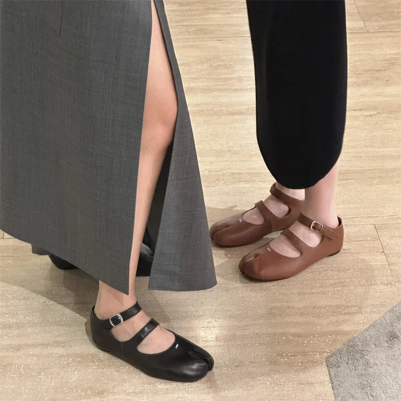 LBSFY  -  Fashion Split Toe Soft Leather Mary Janes Tabi Women Ballet Flats Spring Autumn Comfort Dance Loafers Casual Lazy Walking Shoes