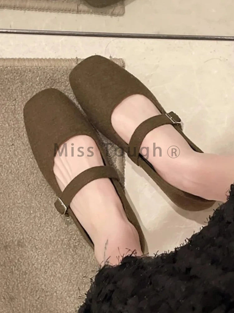 LBSFY  -  Solid Chic Women‘s Felt Mary Janes Shoes Square Toe Ballet Flats Female New Fashion Buckle Strap Ladies Shoes Spring Autumn