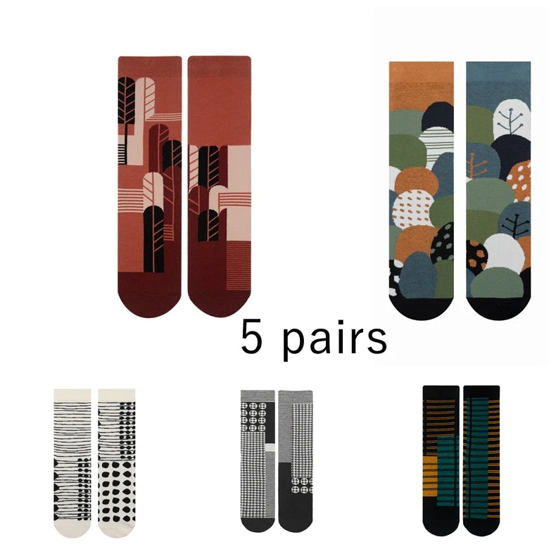 Lbsfy 5 Pairs Fashion Harajuku Socks Novelty Creative Illustration Unisex Socks Men and Women Soft Cotton Mid Tube Socks Sets Lovers
