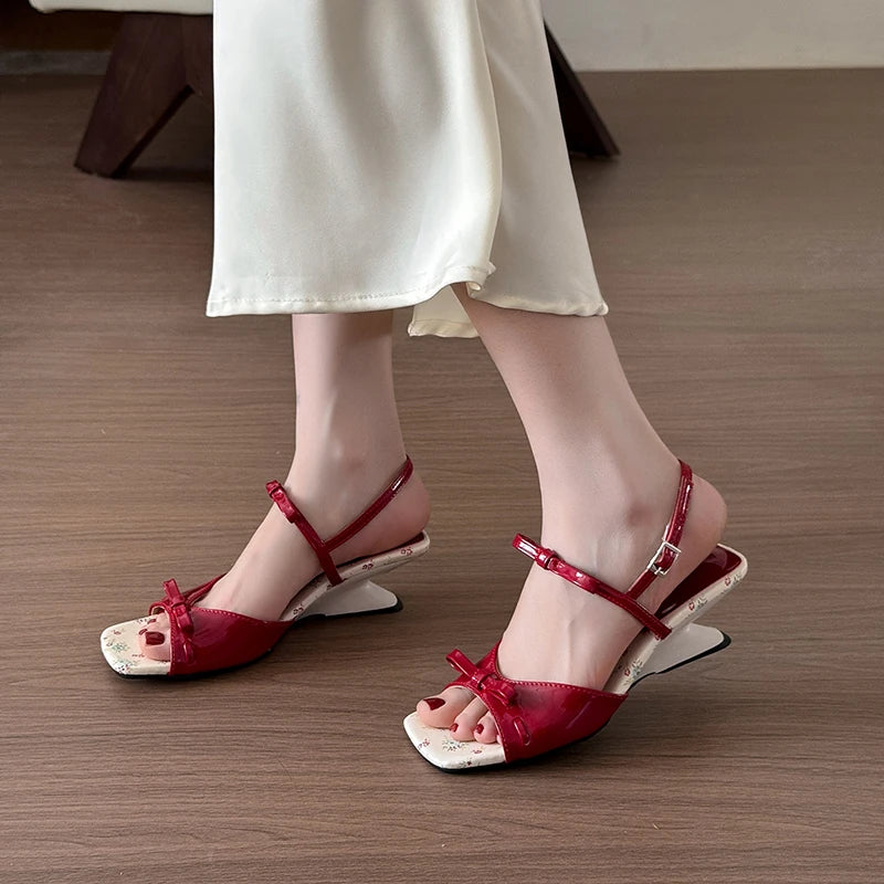 LBSFY  New Summer Butterfly-knot Women Open Toe Sandals Fashion Wedges High Heels Stripper Party Pumps Shoes
