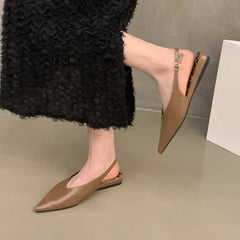 LBSFY  -Brand Women Sandals Pointed Toe Elegant Flat-heel Shoes Summer Fashion Slingback Woman Mules Shoes Pumps Dress Shoes Mu