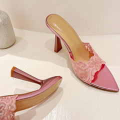 LBSFY  -  Embroidery Designer High Heels Slippers Women Sexy Pointed Toe Party Dress Shoes Summer Elegant Fashion Thin Heels Sandals Women