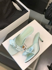 LBSFY -Satins Butterfly-knot Open Toe Women Slippers Fashion Thin Heels Sandals Summer Casual Party Dress Slide Shoes