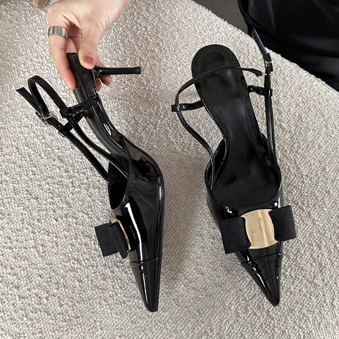 LBSFY  - Sexy Pointed Toe High Heels Women Sandals Fashion Designer Slingback Sandals Female Pumps Patent Leather Thin High Heel Sandals