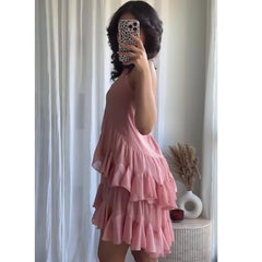 LBSFY -Asymmetric Ruffle Hic Party Dress For Summer V-neck Solid Color Pink Fashion Women Slip Dress Streetwear Holiday Female Clothes