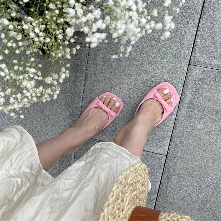 LBSFY -Summer Fashion Butterfly-knot Satin Women Slipper Slip On Ladies Sandal Thin High Heel Outdoor Dress Slides Shoes