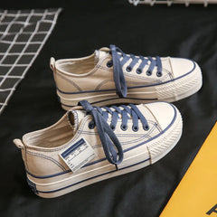 LBSFY -Solid Color Low Cut Korean Style Casual Thick Soled Canvas Shoes for Women Versatile Thick Soled Shoes for Heightening