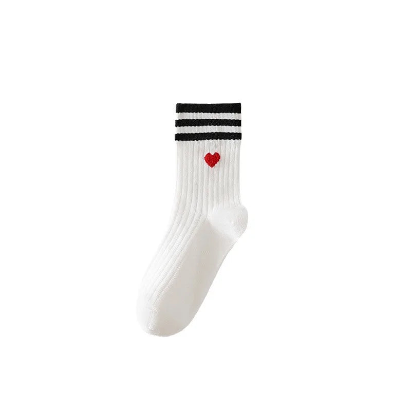 Lbsfy Women Socks Cotton Spring Winter Love Print Mid-tube Socks Harajuku Streetwear Harajuku Cute Korean Short Striped Sock Girl Gift