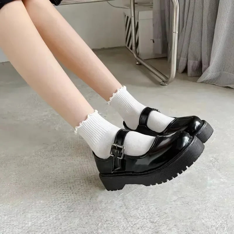 Lbsfy 1/3pairs Cute Cotton Ruffles Ankle Sock Women Autumn Black White Middle Tube Breathable Japanese Sock Lolita Kawaii Korean Stock