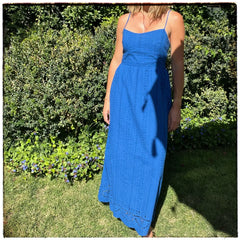 LBSFY -Fashion Hollow Out Embroider Spaghetti Strap Long Dress Blue Vaation Beach Casual Women Dress Loose Female Summer Vestidos