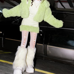 Lbsfy E-girl Furry Leg Warmers Boot Covers Y2K Goth White Faux Fur Leg Warmers Punk Jk Knee-length Hiphop Warm Sock Fashion Socks