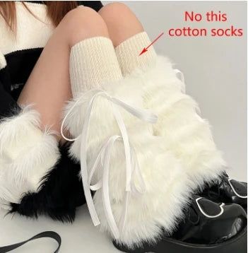 Lbsfy Kawaii Bow Knot Leg Warmers Thickened Imitation Rabbit Fur Women Leggings Boots Cover Lolita Punk Harajuku Party Accessories