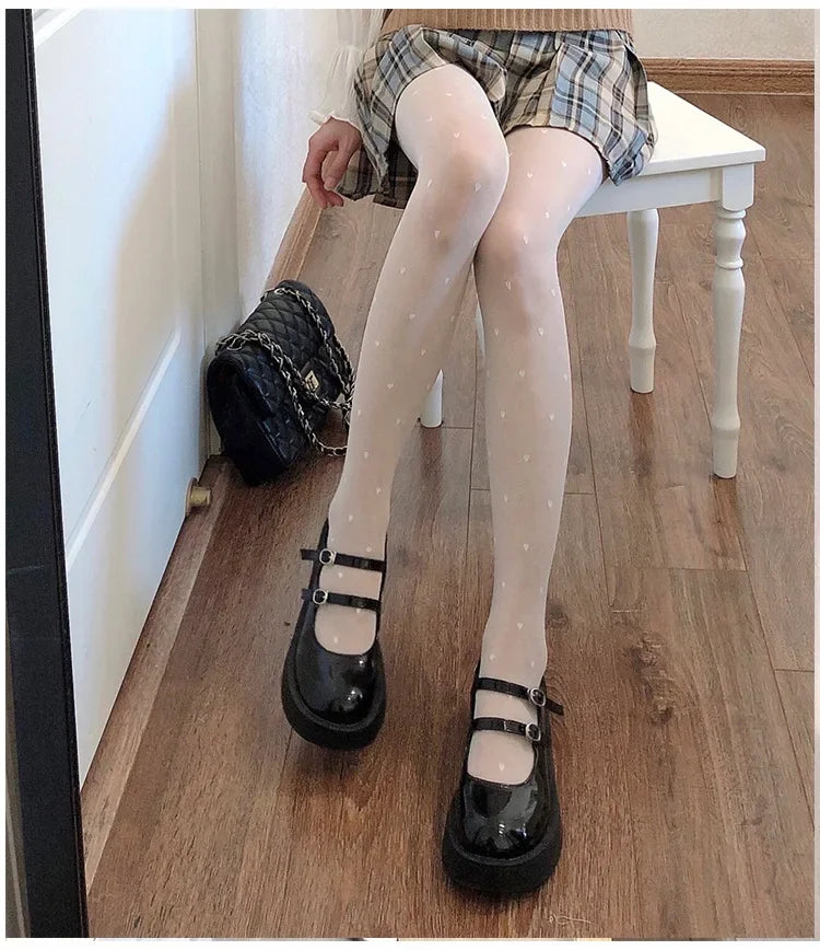 Lbsfy Stockings Woman Spring/Summer Thin Lolita Pantyhose Tights Black Love Dot Sexy Lingeries for Woman