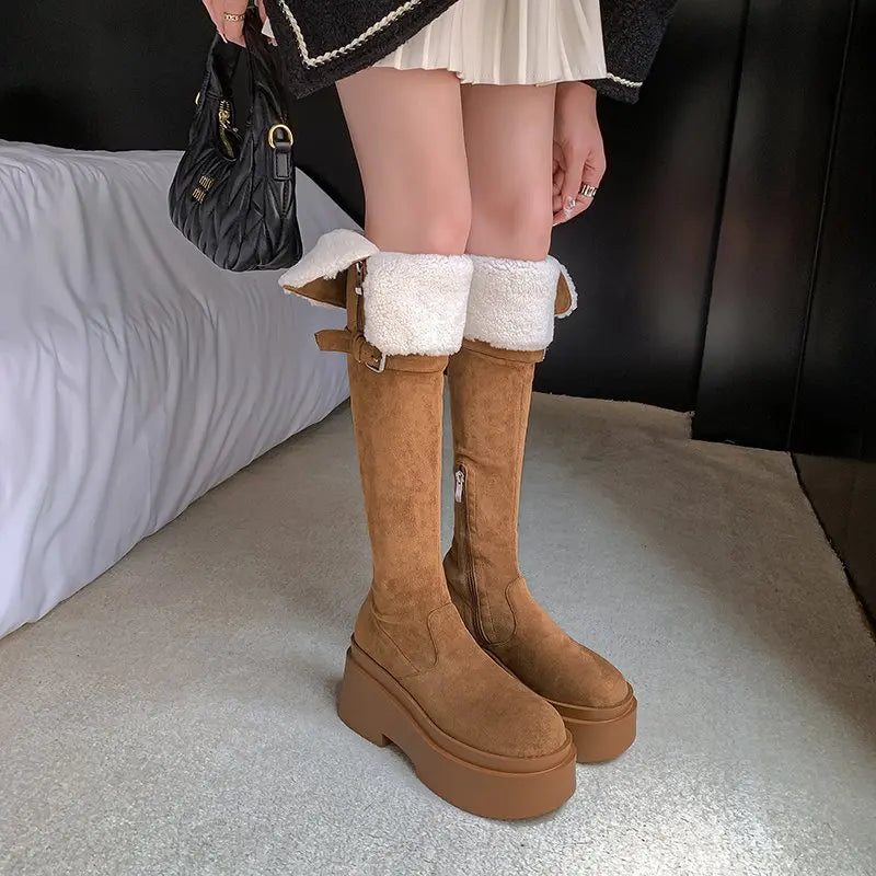 LBSFY  -  New Faux Suede Warm Winter Boots Women Thick Fur Thigh High Snow Boots Platform Over The Knee Boots Ladies Long Shoes