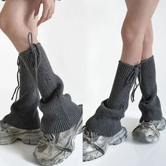 Lbsfy Y2K Strappy Design Flared Leggings Korea Women Knitted Covers Socks Leg Warmers Winter Thickened Calf Socks Harajuku Leg Covers