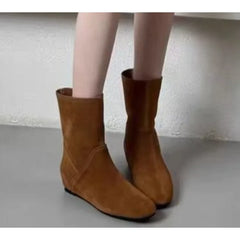 LBSFY -New Style Fashion Cow Suede Women's Boots Real Leather Split Toe Women's Shoes Thick Heel Midsole Short Boots for Women Boots