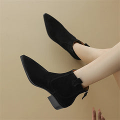 LBSFY  -  2024 Winter Classic Chelsea Boots for Woman Cow Suede Pointy Toe Wedge Heel Ankle Boots Simple Comfortable Cowboy Boots