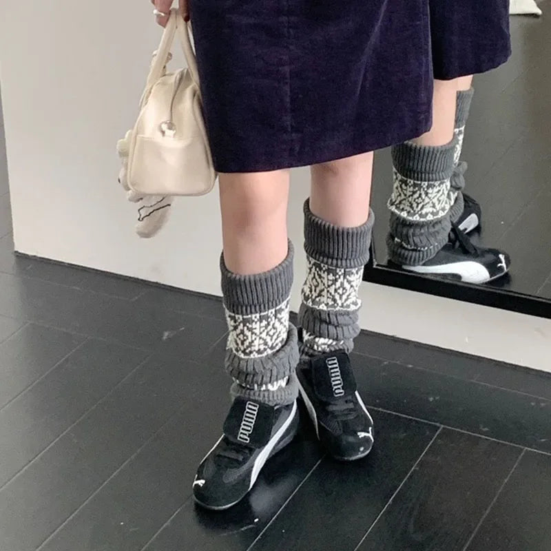 Lbsfy Women Vintage Knit Wool Leggings Covers Socks Korea Women Y2K Tulip Calf Socks Winter Thickened Leg Warmers Harajuku Leg Covers