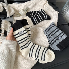 Lbsfy Wool Winter Thick Warm Cute Socks Cotton Korean Wool Stripe Designer Socks Middle Tube Kawaii Casual Harajuku Women Socks