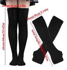 Lbsfy 1 Set Women Girls Over Knee Long Stripe Thigh High Cotton Gothic Lolita Socks Arm Sleeve Gloves Sweet Cute Black Overknee Socks