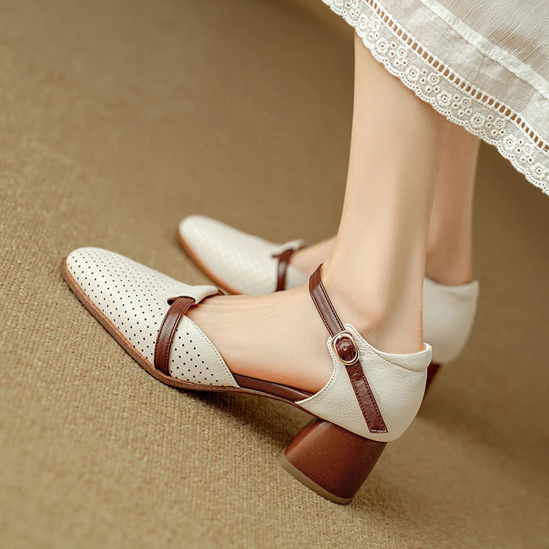 LBSFY  -  2024 New Arrival Women High Heels Shoes Genuine Leather Soft Comfort Casual Shoes Woman Basic Spring Summer Shoes Heels Women