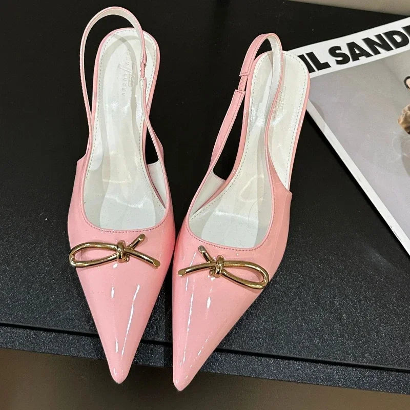 LBSFY  -  Summer Sexy Pointed Toe Patent Leather Women Pumps Thin High Heeled Sandals for Women Elegant Bow Slingbacks Dress Heels Shoe