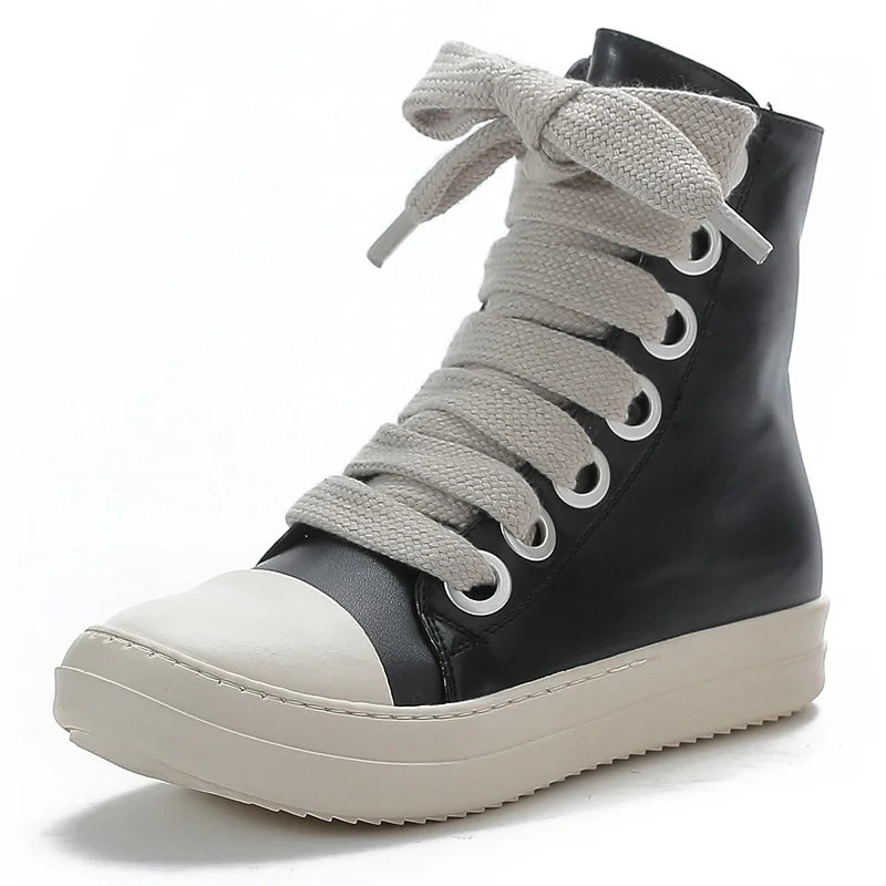 Lbsfy New Women Sneakers High-top Flat Casual Sport Shoes With Thick Lace Up European And American Style Unisex Couple Shoes