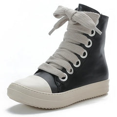 Lbsfy New Women Sneakers High-top Flat Casual Sport Shoes With Thick Lace Up European And American Style Unisex Couple Shoes