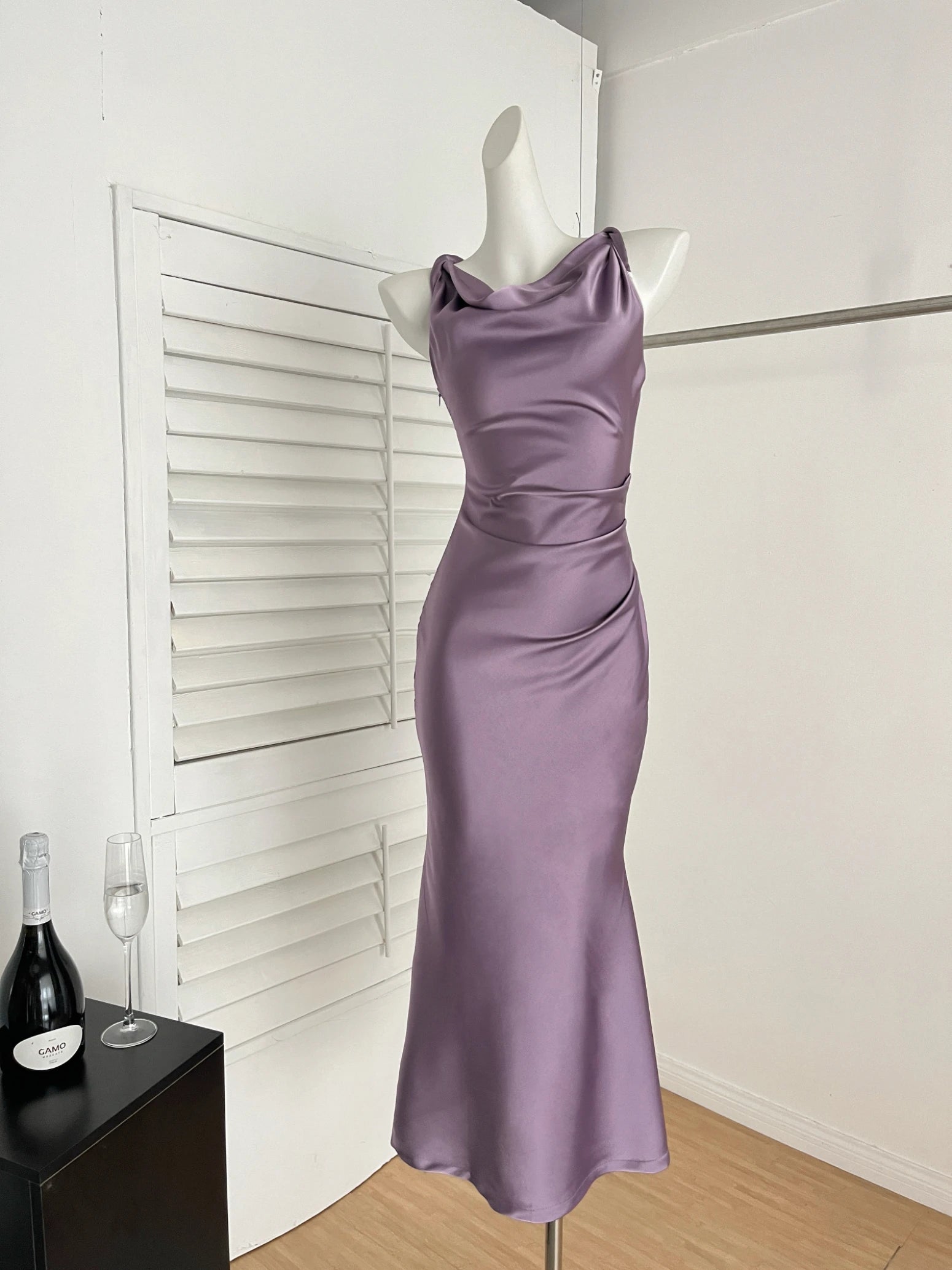 LBSFY -Women's Summer Party Elegant French Dresses Sexy Satin Swing-Collar Slim Bodycon Evening Mermaid Dress Chic Prom Female Clothes