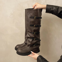 LBSFY -New Style Fashion Boots Women's Chunky Heel Mid-Calf Western Cowboy Boots Eepskin Leather Inner Material Outer Material