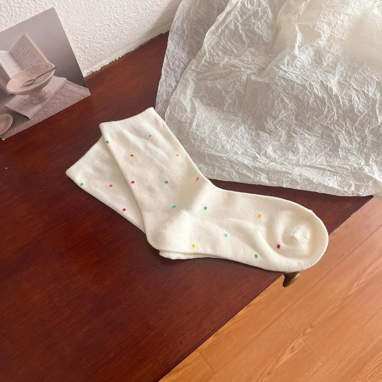 Lbsfy Women Socks Cotton Spring Autumn Winter Streetwear Harajuku Sock Girls Gift White Striped Polka Dots Socks Calcetines Kawai Soks