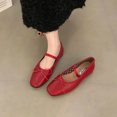 LBSFY -Women Flat Ballet Shoes Female New Bow Band Retro Shallow Mouth Women's Shoes Soft Ballet Shoes Size 39-40 Mujer