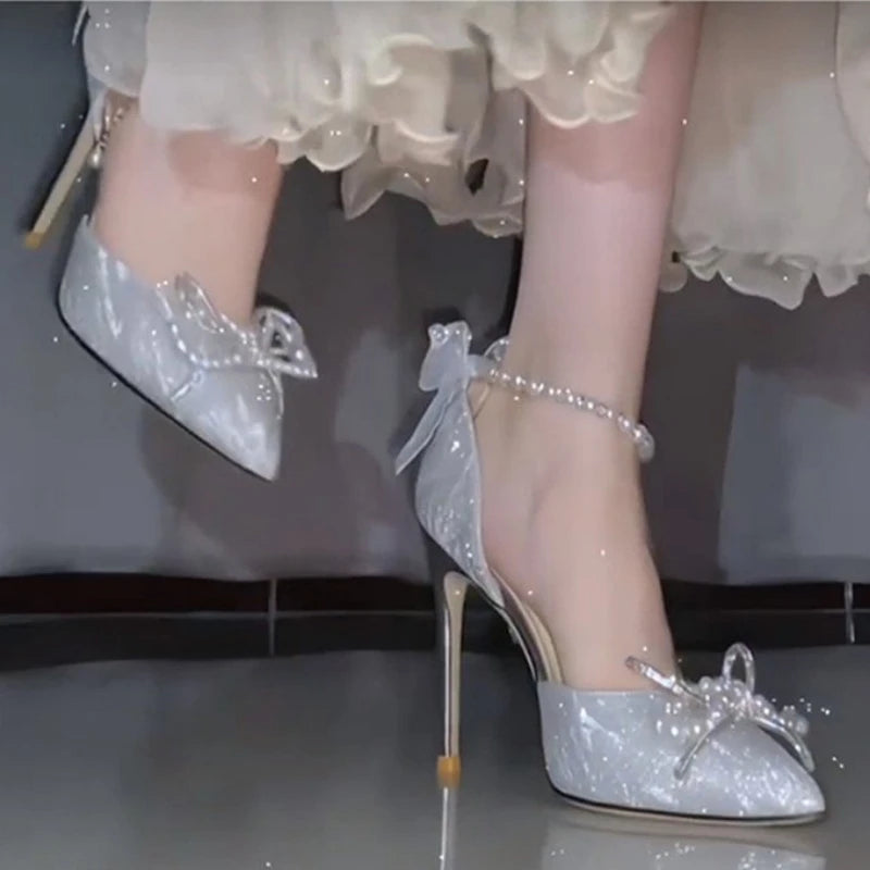 LBSFY  -  Bridal Wedding Pumps Shoes Women Pumps Crystal Bowknot Satin Sandals Summer Transparent Shoes High Heels Party Prom Shoes