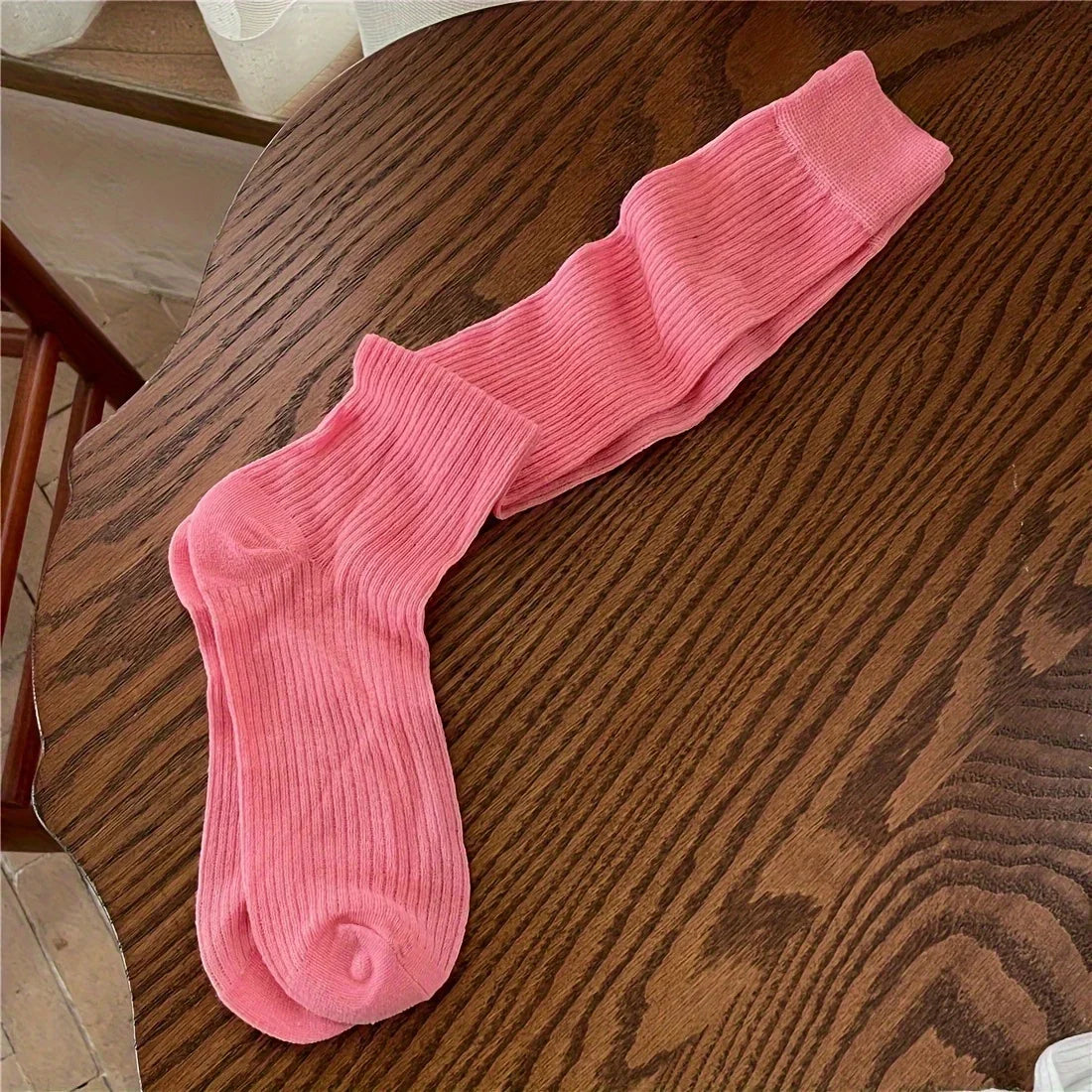 Lbsfy Women Stacking Socks Soild Color Thin Calf Long Socks Summer Autumn Vertical Stripe 스타킹d Stockings Ins Style Korean Y2k Cotton