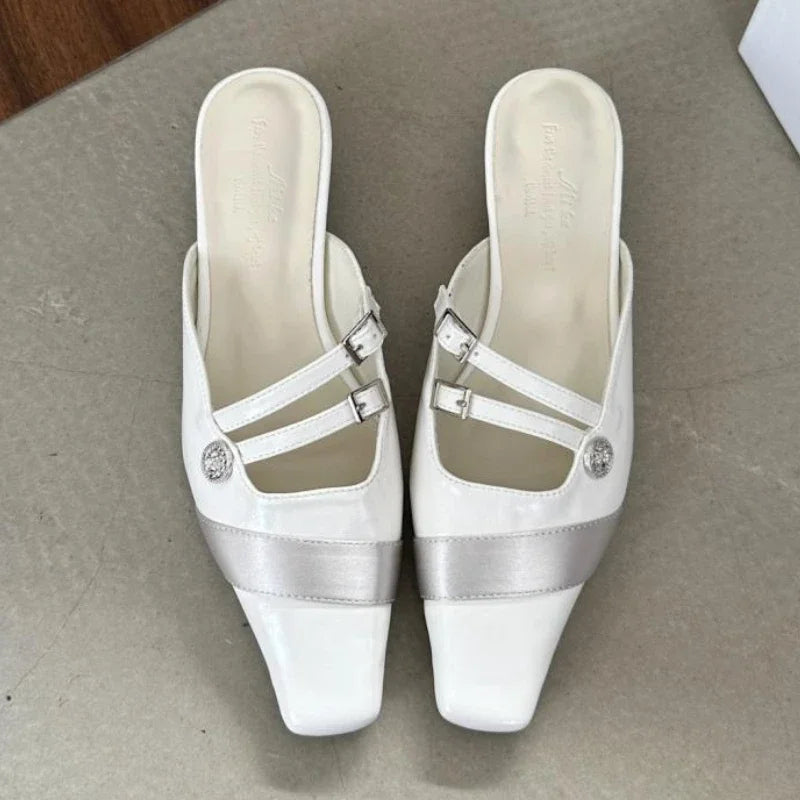 Lbsfy New Summer Woman Slipper Low Heel Elegant Dress Shoes Shallow Comfort Slides Narrow Band Design Sandals Women Pantuflas Mujer