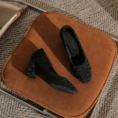 LBSFY  -  Plus Size 30-43 High-heeled Shoes Women Square Toe Chunky Heel Inside Plush Party Dress Shoes For Ladies Winter Footwear