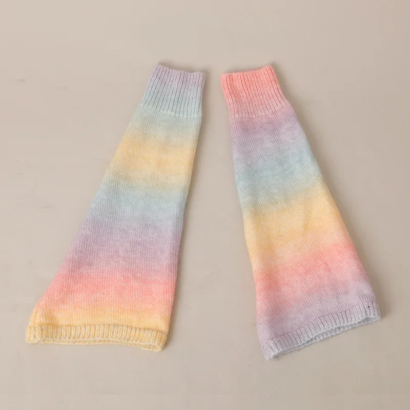 Lbsfy 1 Pair Women Retro Rainbow Gradient Pattern Leg Cover, Flared Slouch Knee High Knitted Leg Warmers, Women's Stockings & Hosiery