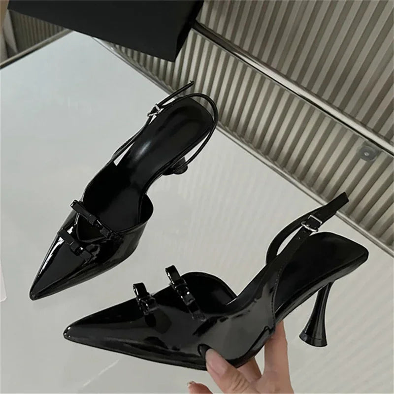 LBSFY -Spring Fashion Butterfly-knot Pointed Toe Slingbacks Buckle Strap Woman Pumps Sandals Low Heels Elegant Party Shoes