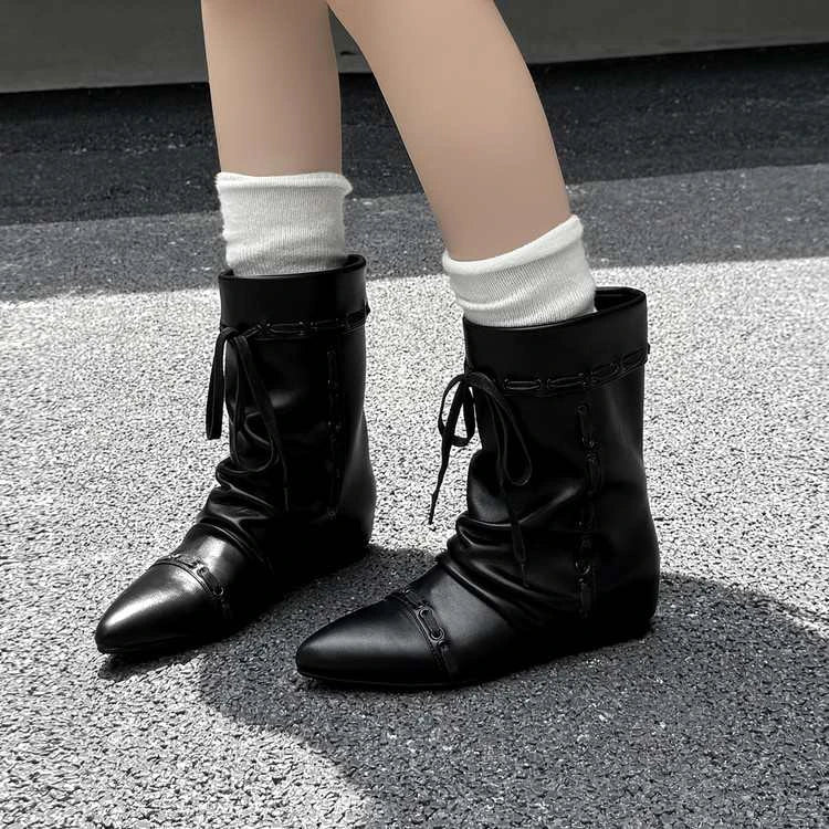 LBSFY -New Style Luxury Women's Thin Heel Short Boots Fashion Pointed Wide Tube Folded Stacked Boots Women's Large Ankle Boots