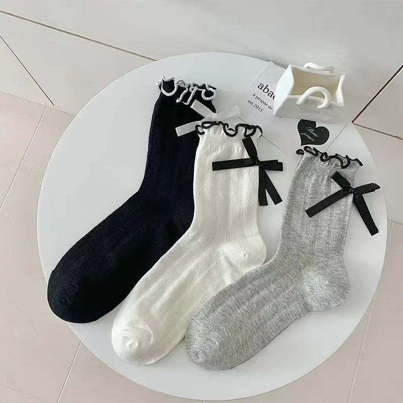 Lbsfy Women's Socks Summer Thin Mesh Breathable Comfortable Beutiful Mid-tube Japanese Girly Ballet Style Bow Jk Kawaii Socks
