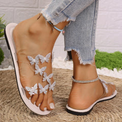 LBSFY -New Round Toe Comfortable Casual Slippers in Summer, Fashionable and Elegant Rhinestones and Outer Wear Slippers for Women